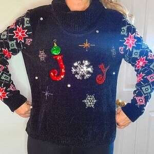 UGLY Christmas Sweater Cowel Neck JOY Chenille